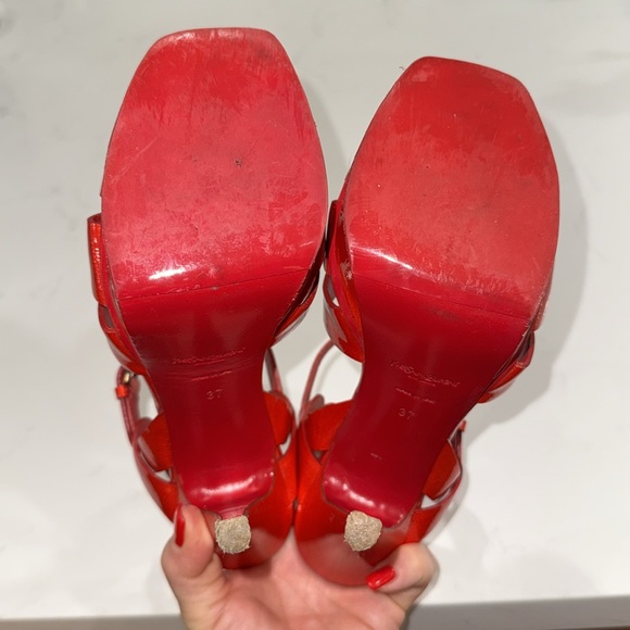 YSL Yves Saint Laurent Tribute Red Patent Sandals 37 - Picture 14 of 16